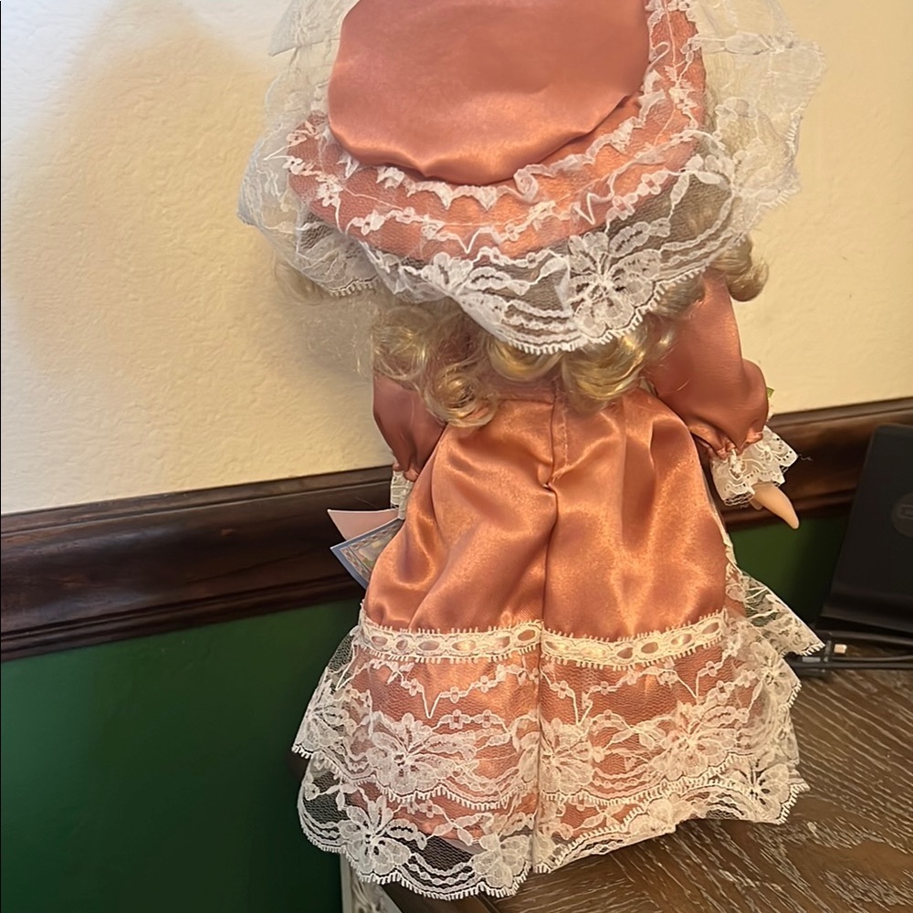 Charming Porcelain Doll in Peach Dress - Picture 4 of 4